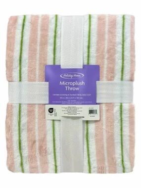 Holiday Home Striped Microplush Throw Blanket - Pink, White & Green Stripes
